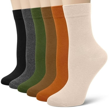 Loritta Crew Socks for Women Casual Dress Socks 6 Pairs Womens Soft Cotton Calf Socks, Size 9-11