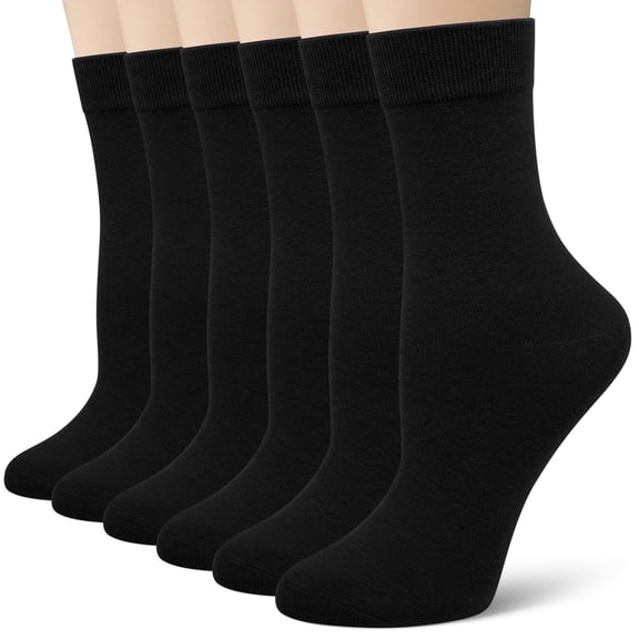 Loritta Crew Socks for Women Casual Dress Socks 6 Pairs Womens Soft Cotton Calf Socks, Size 9-11