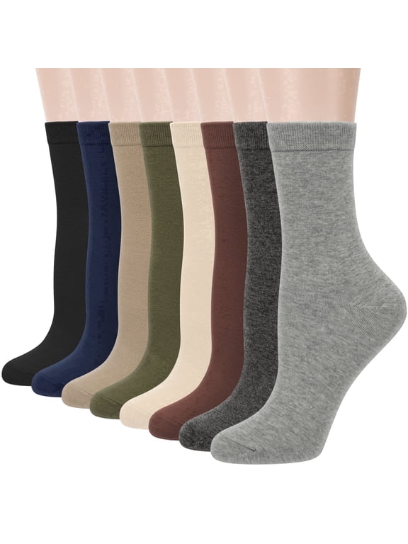 Women Crew Socks, Soft Cotton Dress Socks Pack Athletic Socks for Women, Size 9-11, 8 Pairs