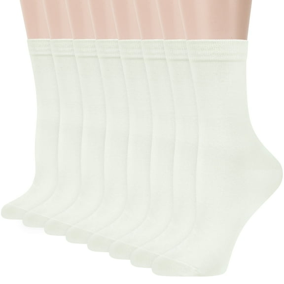 Loritta Women Crew Socks, Soft Cotton Dress Socks Pack Athletic Socks for Women White, Size 9-11, 8 Pairs