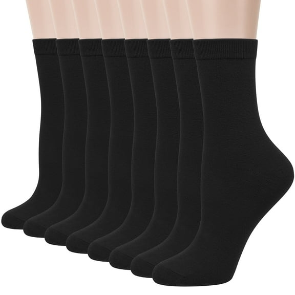 Loritta Women Crew Socks, Soft Cotton Dress Socks Pack Athletic Socks for Women Black, Size 9-11, 8 Pairs