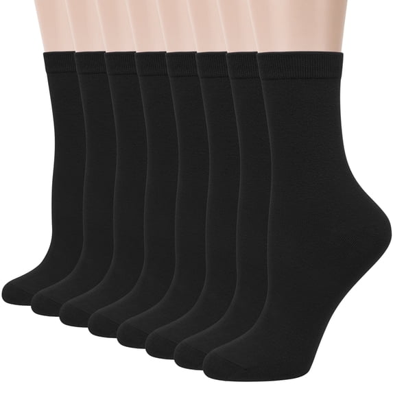 Loritta Women Crew Socks, Soft Cotton Dress Socks Pack Athletic Socks for Women Black, Size 9-11, 8 Pairs