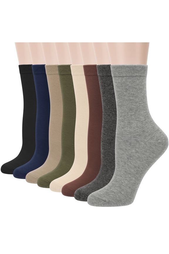 Women Crew Socks, Soft Cotton Dress Socks Pack Athletic Socks for Women, Size 9-11, 8 Pairs