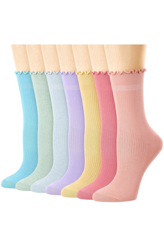 7 Pairs Ruffle Socks Womens Crew Socks Casual Cute Frilly Cotton Socks for Women Soft