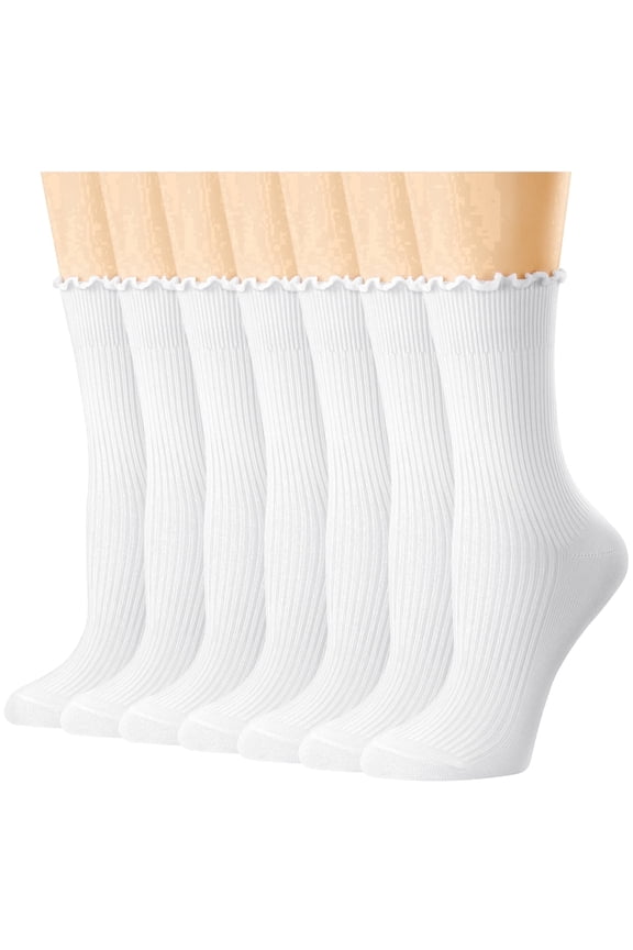7 Pairs Ruffle Socks Womens Crew Socks Casual Cute Frilly Cotton Socks for Women Soft