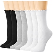 Loritta 7 Pairs Ruffle Socks Womens Crew Socks Casual Cute Frilly Cotton Socks for Women Soft