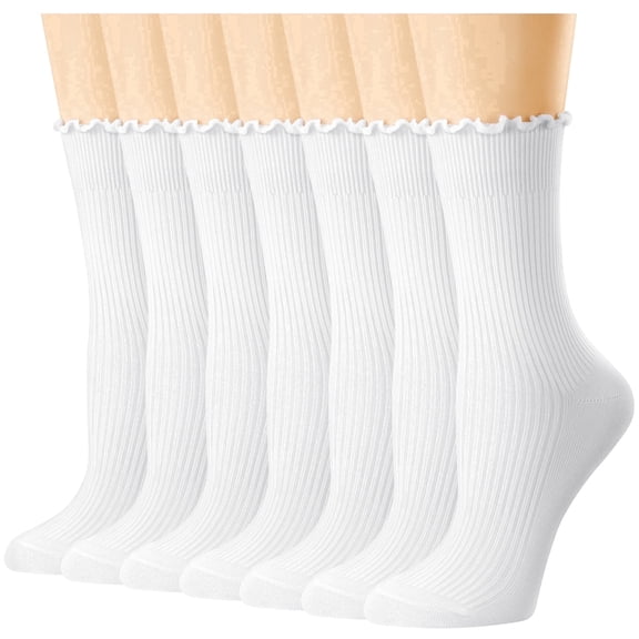 Loritta 7 Pairs Ruffle Socks Womens Crew Socks Casual Cute Frilly Cotton Socks for Women Soft