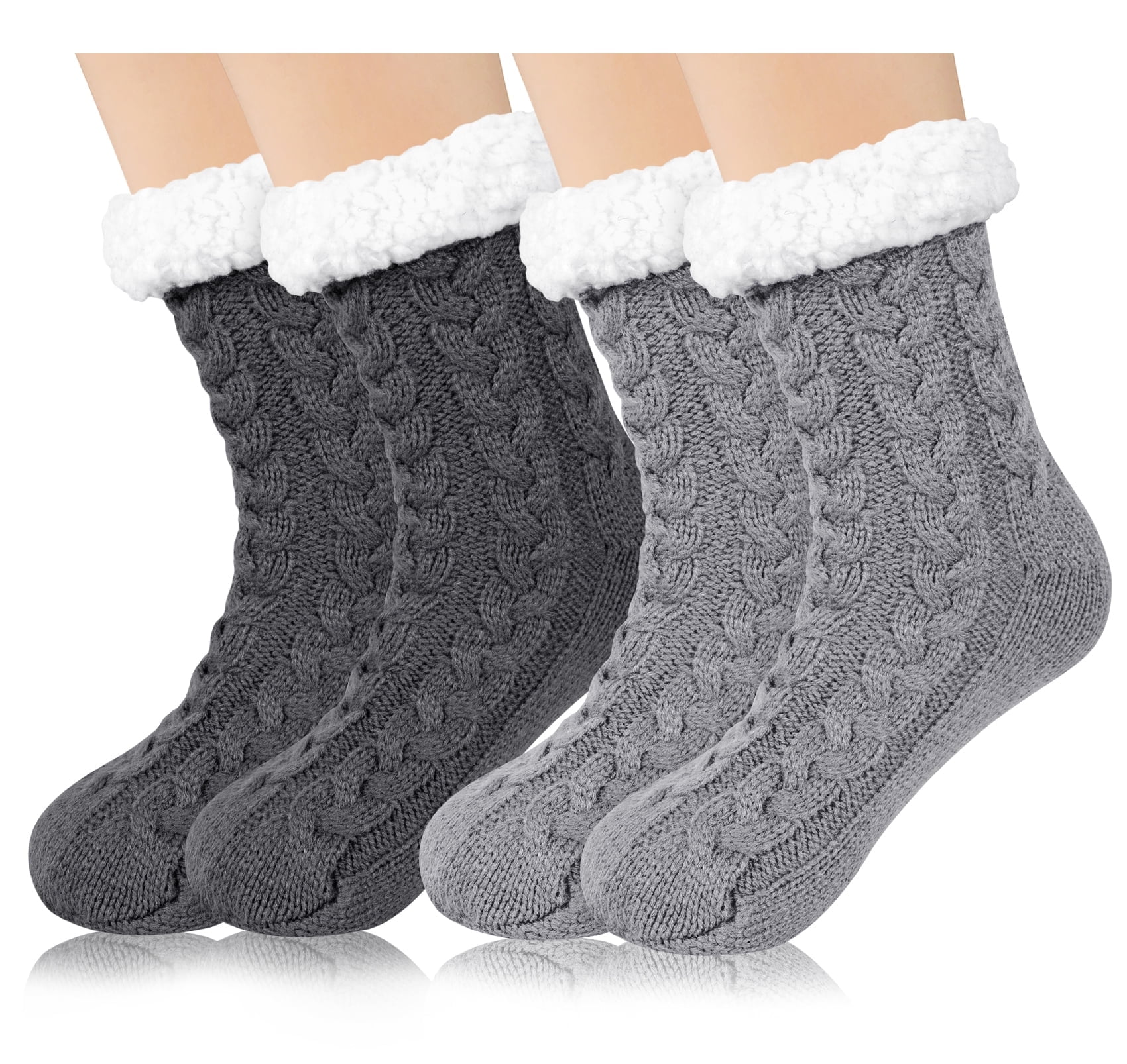 Loritta Women Fleece Lined Fuzzy Slipper Socks with Non Skid Grips for ...