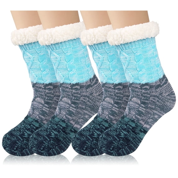 Loritta Women's Fuzzy Slipper Socks Winter Cozy Warm Thick Socks with Non-Slip Grippers, 2 Pairs