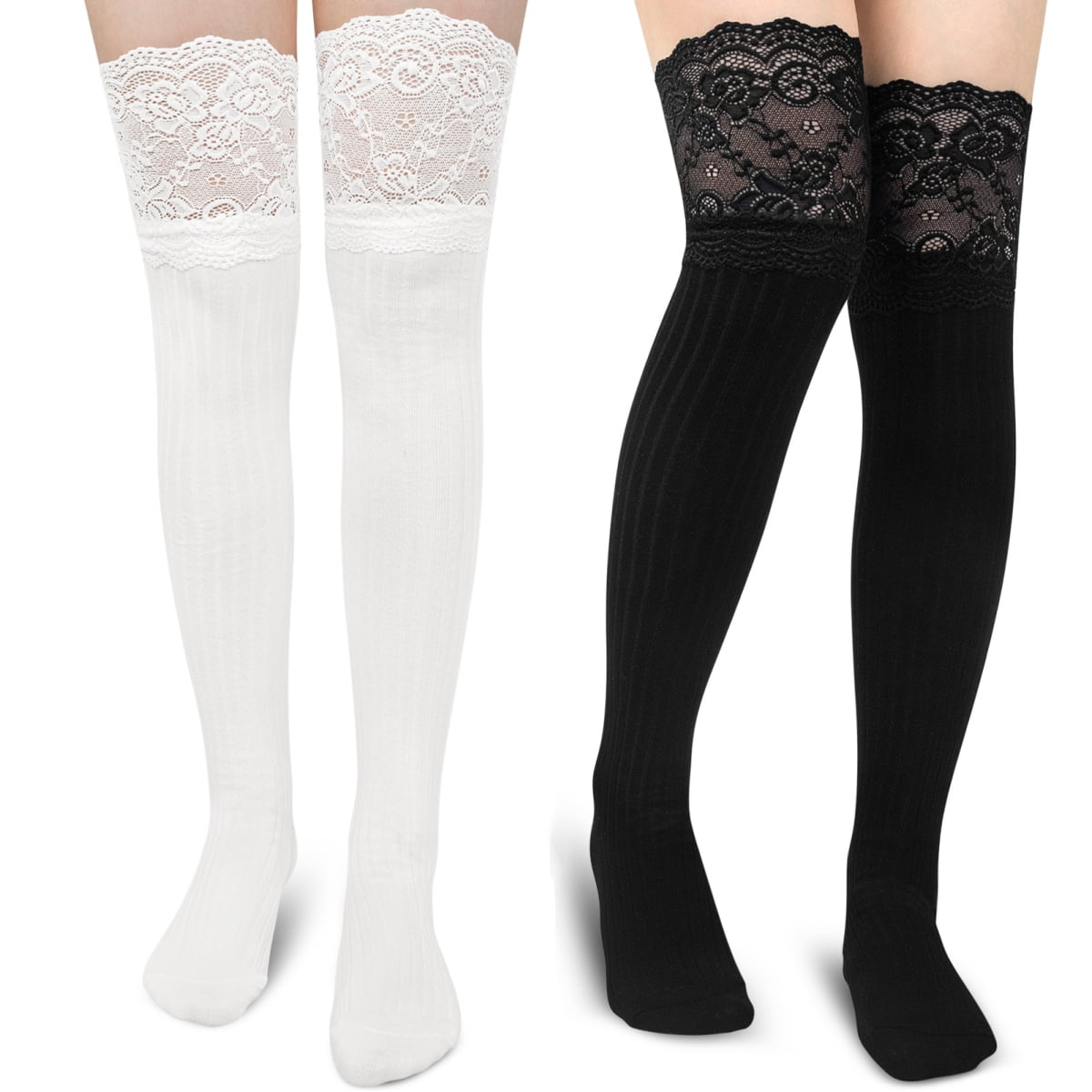 Loritta Women Thigh High Socks over the Knee Cotton Knit Long Socks Leg