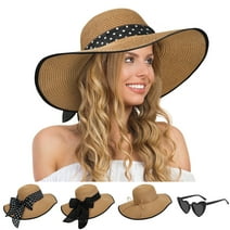 Loritta Women Wide Brim Sun Hats Floppy UPF 50+ Straw Hat with Heart Shape Glasses