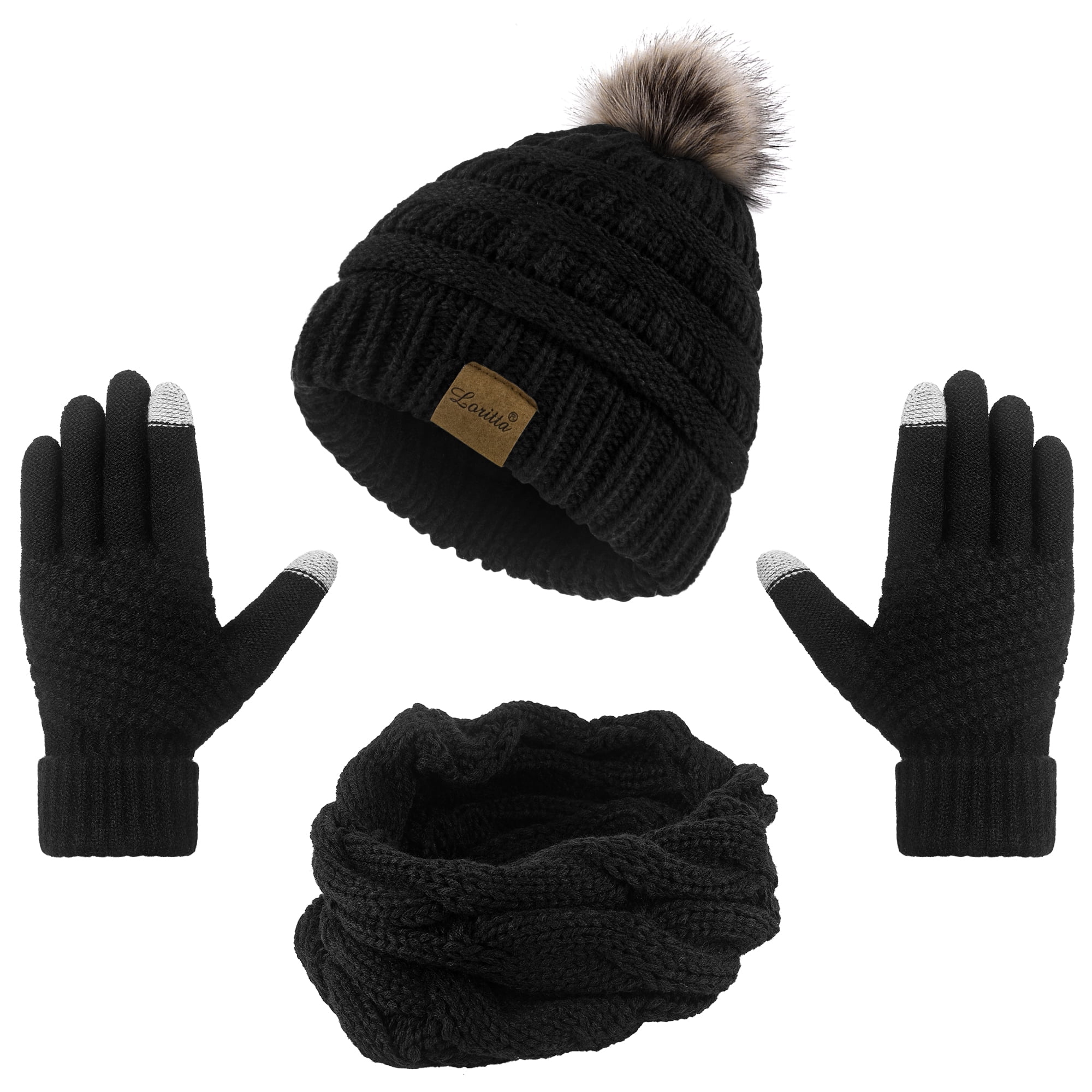 Loritta Women Winter Hat and Gloves Sets , Beanies Hats Knit Classic