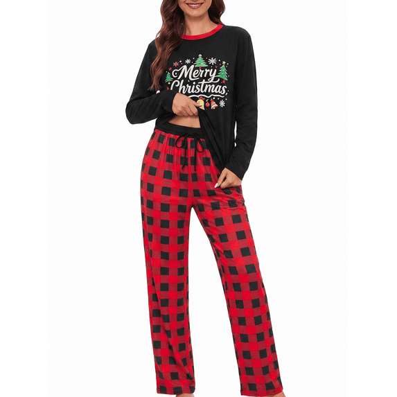 Loritta Women's Christmas Pajamas 2 Piece Set Long Sleeve Round Neck Sleepwear Lounge Sets with Pocket for Mother's Day Gifts S-2XL
