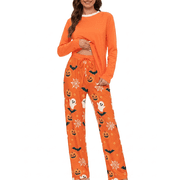 Loritta Halloween Womens Pajamas 2 Piece Set Long Sleeve Round Neck Sleepwear Lounge Sets with Pocket for Mothers Day Gifts S-2XL