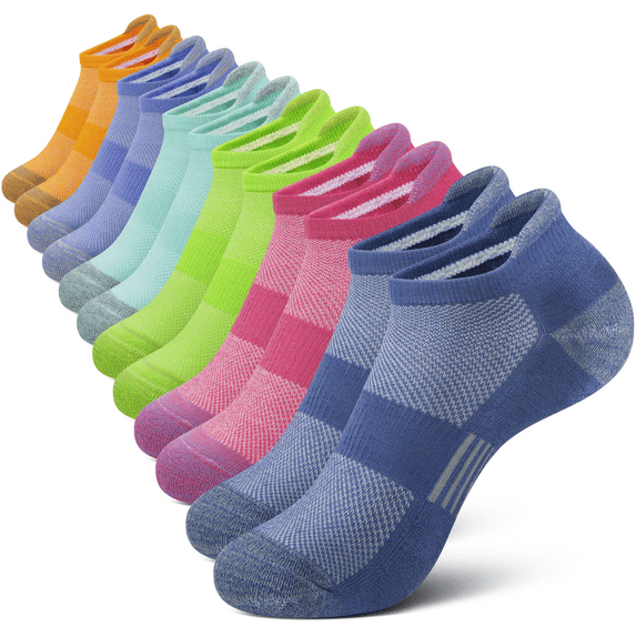 Loritta Womens Ankle Socks, Athletic Running Socks Cushioned Colored Socks 6 Pairs, Size 6-8
