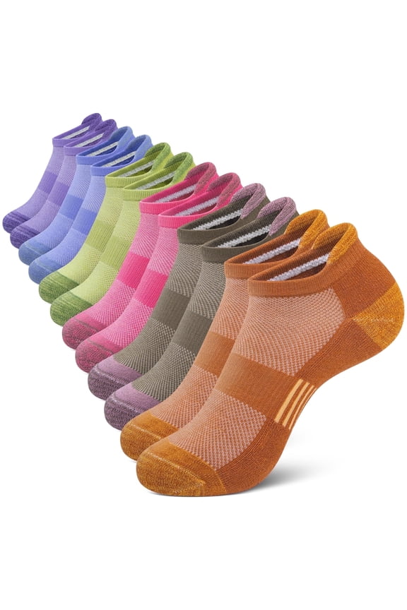 Womens Ankle Socks, Athletic Running Sports Cushioned Colored Socks 6 Pairs, Size 6-8
