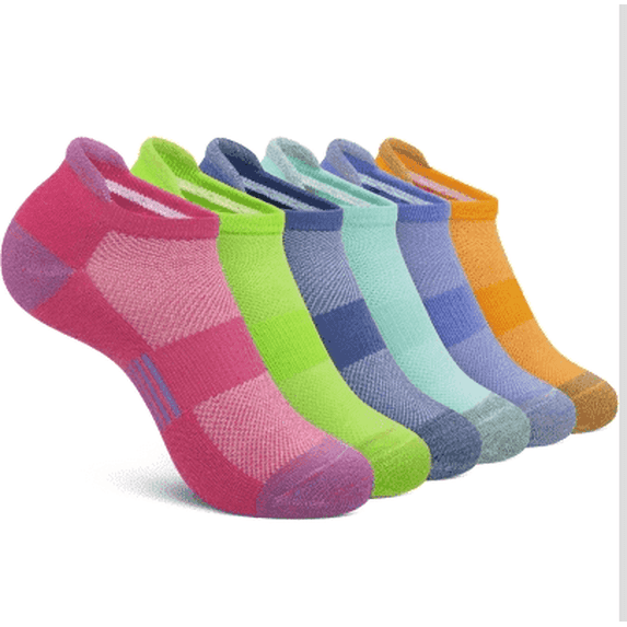 Loritta Womens Ankle Socks, Athletic Running Sports Cushioned Colored Socks 6 Pairs, Size 9-11