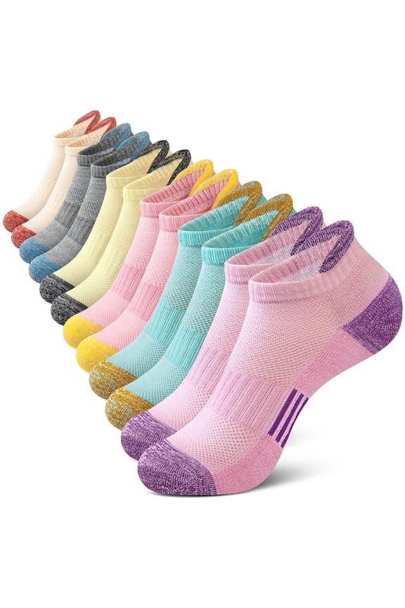 Womens Ankle Socks, Low Cut Cushioned No Show Athletic Size 10-12 Socks for Women, 6 Pairs