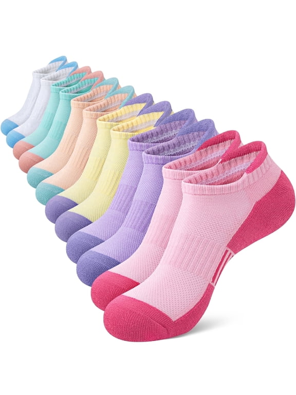 Womens No Show Socks, 6-Pack Cushioned Breathable Cotton Low Cut Ankle Socks, Size 6-8
