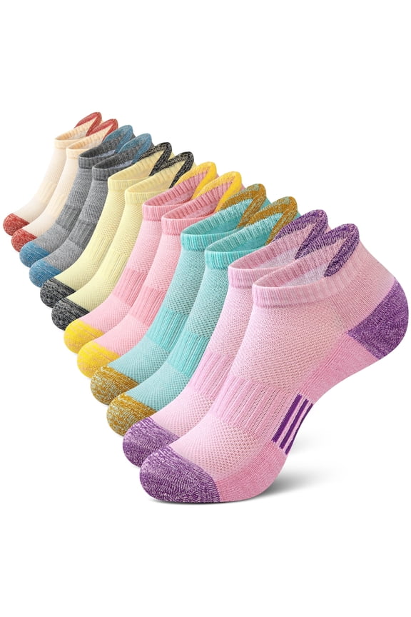 Womens Ankle Socks, Low Cut Cushioned No Show Athletic Size 6-8 Socks for Women, 6 Pairs