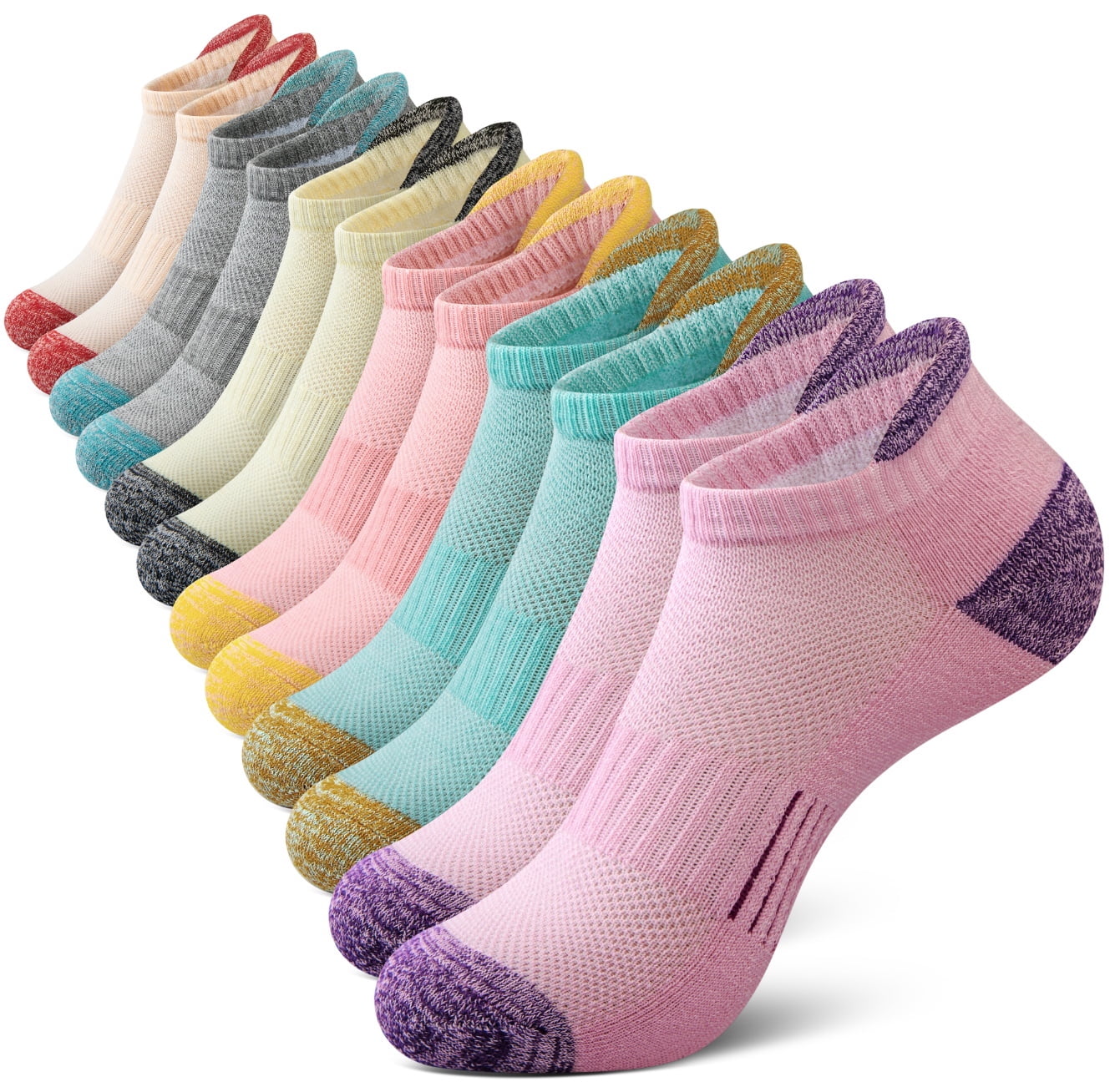 Loritta Womens Breathable Mesh Ankle Socks, Low Cut Cushioned, No Show, Size 6-8, 6 Pairs