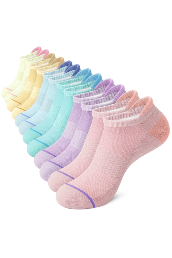 Womens No Show Socks, 6-Pack Cushioned Breathable Cotton Low Cut Ankle Socks, Size 6-8