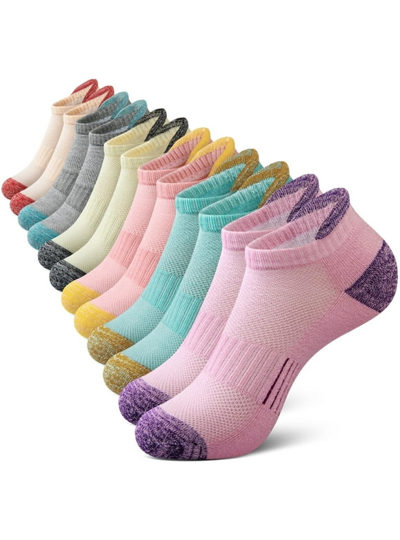 Womens Ankle Socks, Low Cut Cushioned No Show Athletic Size 6-8 Socks for Women, 6 Pairs