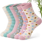 Loritta Women Crew Socks 6-Pack, Soft Bamboo Fiber Non-Binding Breathable Socks for Women, Size 9-11