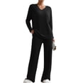 thumbnail image 1 of Loritta Womens Pajama Sets 2 Piece Long Sleeve Ribbed Pit Sleepwear Top and Pants Loungewear Outfits Pjs Sets with Pockets, 1 of 6