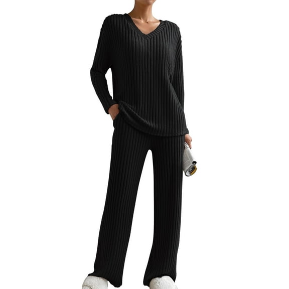 Loritta Womens Pajama Sets 2 Piece Long Sleeve Ribbed Pit Sleepwear Top and Pants Loungewear Outfits Pjs Sets with Pockets