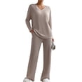 thumbnail image 1 of Loritta Womens Pajama Sets 2 Piece Long Sleeve Ribbed Pit Sleepwear Top and Pants Loungewear Outfits Pjs Sets with Pockets, 1 of 6