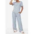 thumbnail image 1 of Loritta Womens Pajama Sets Knit Short Sleeve Long Pants Lounge Sets Breathable 2 Piece Pjs with Pockets Summer Blue S-2XL, 1 of 8