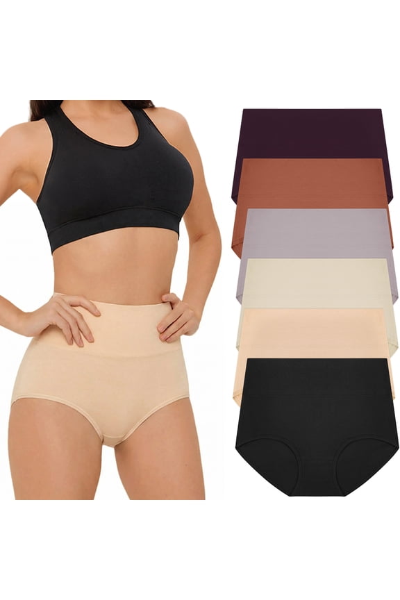 Underwear for Women Cotton High Waisted Briefs Full Coverage Panties for Ladies 6 Pack, Size S-2XL