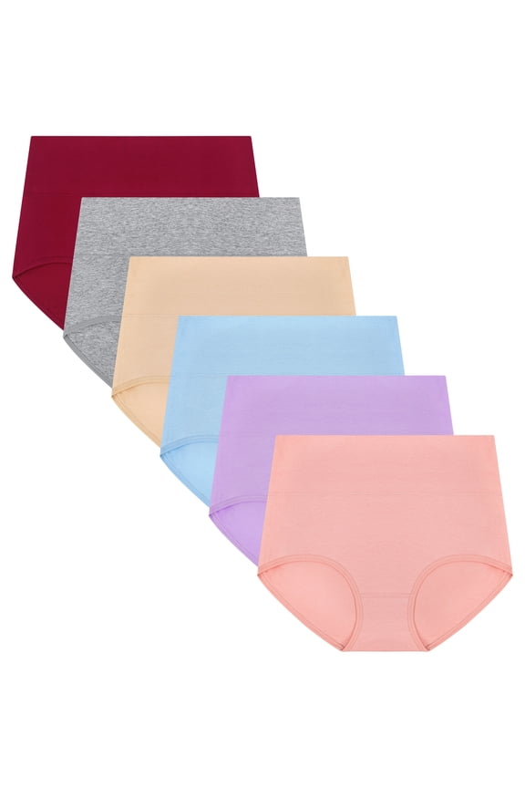 Underwear for Women Cotton High Waisted Briefs Full Coverage Panties for Ladies 6 Pack, Size S-2XL