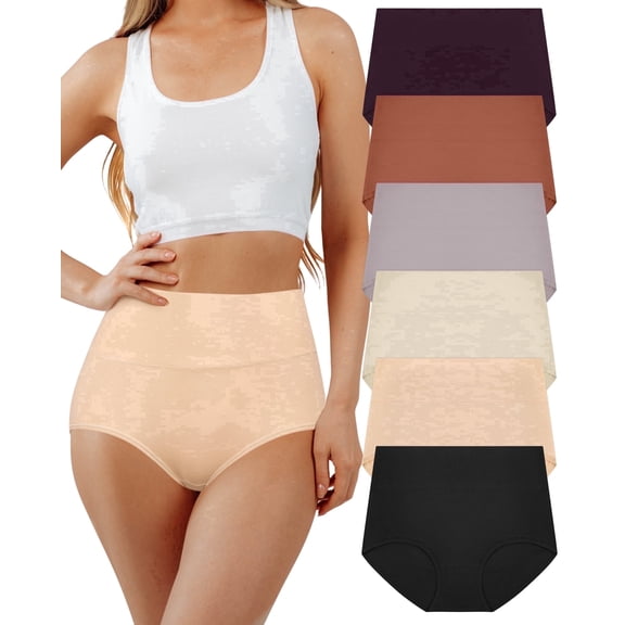 Loritta Underwear for Women Cotton High Waisted Briefs Full Coverage Panties for Ladies 6 Pack, Size S-2XL