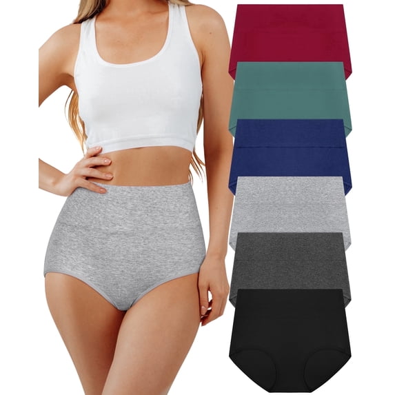 Loritta Underwear for Women Cotton High Waisted Briefs Full Coverage Panties for Ladies 6 Pack, Size S-2XL