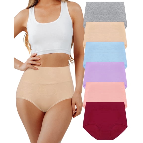 Loritta Underwear for Women Cotton High Waisted Briefs Full Coverage Panties for Ladies 6 Pack, Size S-2XL