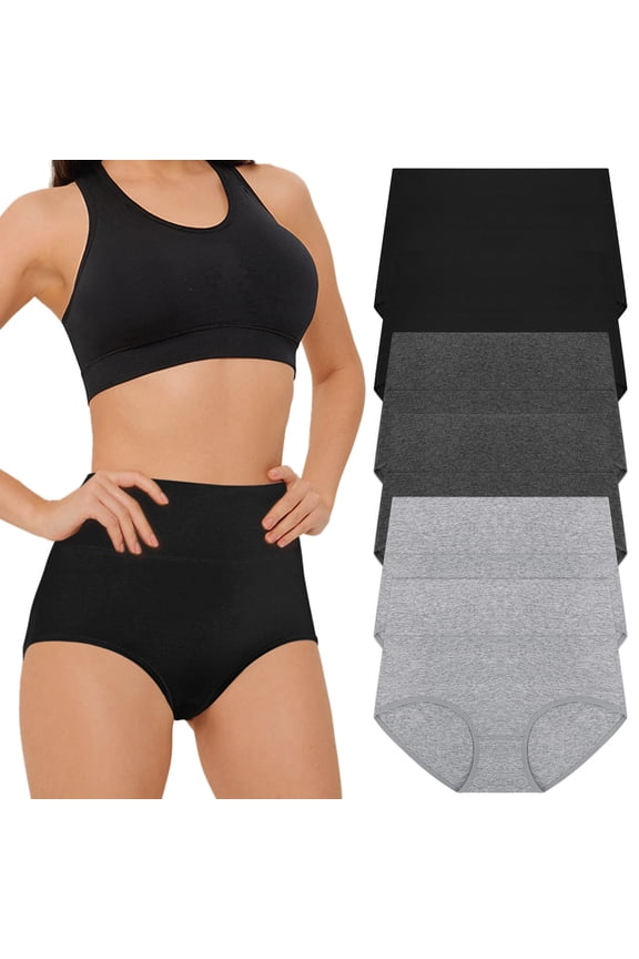 Underwear for Women Cotton High Waisted Briefs Full Coverage Panties for Ladies 6 Pack, Size S-2XL