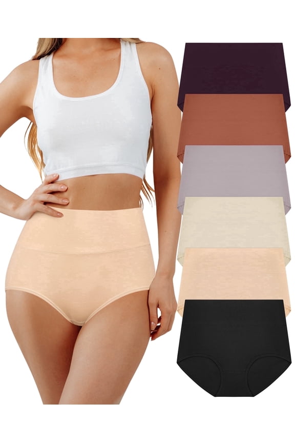 Underwear for Women Cotton High Waisted Briefs Full Coverage Panties for Ladies 6 Pack, Size S-2XL