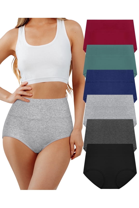 Underwear for Women Cotton High Waisted Briefs Full Coverage Panties for Ladies 6 Pack, Size S-2XL