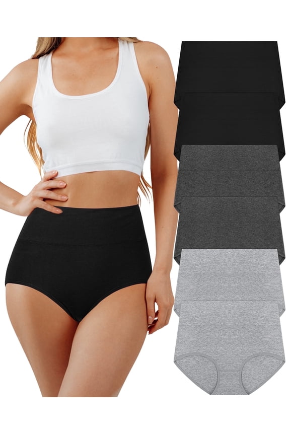 Underwear for Women Cotton High Waisted Briefs Full Coverage Panties for Ladies 6 Pack, Size S-2XL