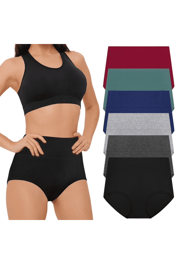 Underwear for Women Cotton High Waisted Briefs Full Coverage Panties for Ladies 6 Pack, Size S-2XL