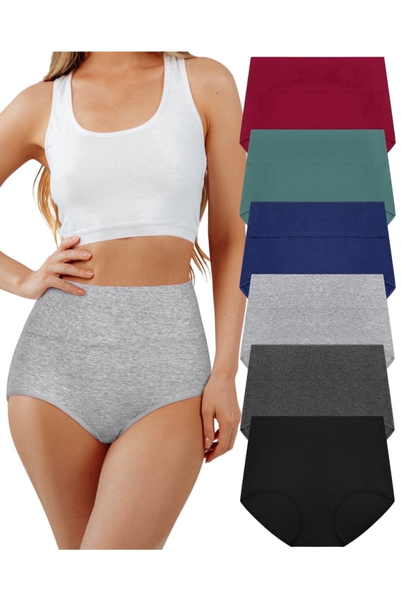 Underwear for Women Cotton High Waisted Briefs Full Coverage Panties for Ladies 6 Pack, Size S-2XL