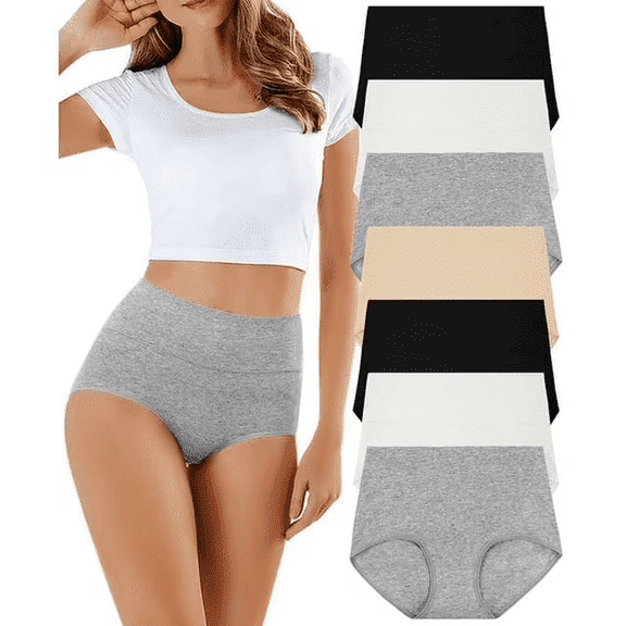 Loritta 7 Packs Underwear for Women Cotton High Waist Panties Full Coverage Cotton Panties for Women Packs, Size S-2XL