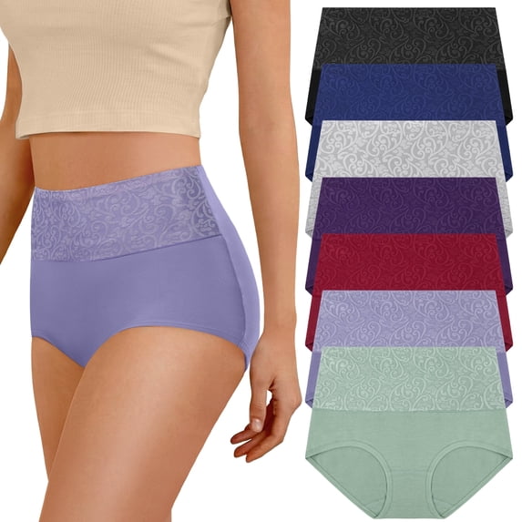 Loritta 7 Pack Cotton Underwear for Women High Waisted Full Coverage Womens Panties Stretch Soft Ladies Underwear, S-2XL