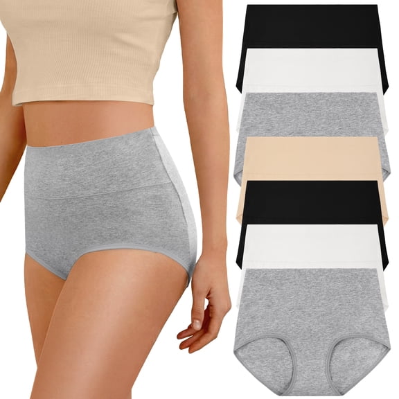 Loritta 7 Pack High Waist Underwear for Women Ladies Cotton Underwear Full Coverage High Waist Panties for Women ,Size S-2XL