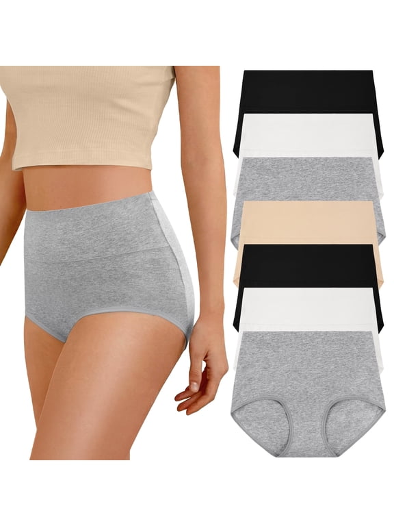 7 Pack Cotton Underwear for Women High Waisted Full Coverage Womens Panties Stretch Soft Ladies Underwear, S-2XL