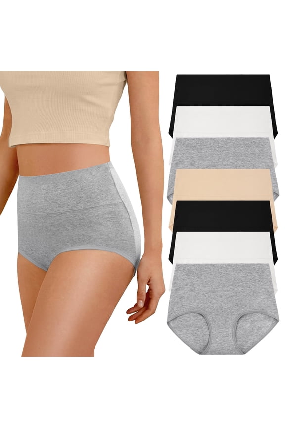 7 Pack Cotton Underwear for Women High Waisted Full Coverage Womens Panties Stretch Soft Ladies Underwear, S-2XL