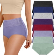 Loritta 7 Pack Cotton Underwear for Women High Waisted Full Coverage Womens Panties Stretch Soft Ladies Underwear, S-2XL