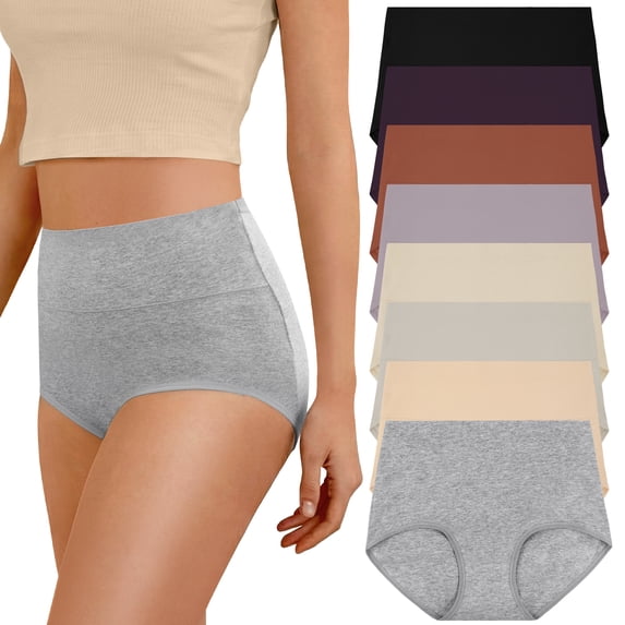 Loritta 7 Pack High Waist Underwear for Women Ladies Cotton Underwear Full Coverage High Waist Panties for Women ,Size S-2XL